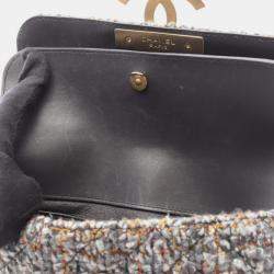 Pre Owned Chanel Coco Mark Shoulder Bag Fabric Leather Gray