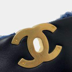 Pre Owned Chanel Mouton Matelasse Chanel19 2-Tone Chain Shoulder Handbag Mouton Women'S Blue