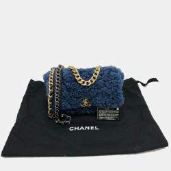 Pre Owned Chanel Mouton Matelasse Chanel19 2-Tone Chain Shoulder Handbag Mouton Women'S Blue