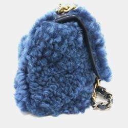 Pre Owned Chanel Mouton Matelasse Chanel19 2-Tone Chain Shoulder Handbag Mouton Women'S Blue