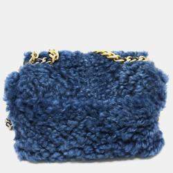 Pre Owned Chanel Mouton Matelasse Chanel19 2-Tone Chain Shoulder Handbag Mouton Women'S Blue