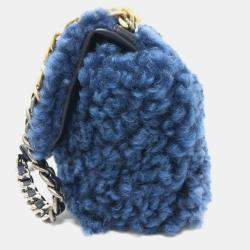 Pre Owned Chanel Mouton Matelasse Chanel19 2-Tone Chain Shoulder Handbag Mouton Women'S Blue