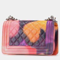 Pre Owned Chanel Boy Chanel Coco Mark Chain Shoulder Bag Handbag Pink Multicolor Lambskin