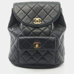 Pre Owned Chanel Matelasse Backpack Lambskin (Sheepskin) Black
