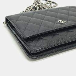 مملوكة مسبقًا Chanel Matelasse Coco Mark Classic Chain Wallet Crossbody Bag Shoulder Caviar Skin Black