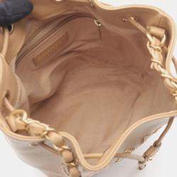 Pre Owned Chanel Deauville Shoulder Bag In Calfskin Leather Beige