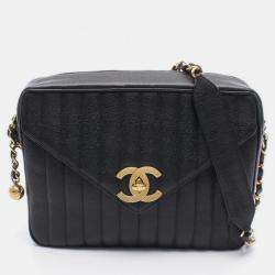 Pre Owned Chanel Mademoiselle Deka Coco Mark Shoulder Bag In Grained Calfskin Leather Black