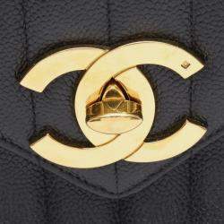 Pre Owned Chanel Mademoiselle Deka Coco Mark Shoulder Bag In Grained Calfskin Leather Black