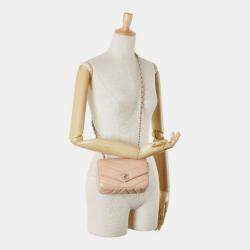 Pre Owned حقيبة كتف شانيِل شيڤرون كوكو مارك سلسلة جلد كافيار فضي بيج