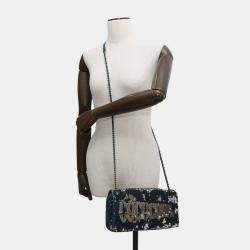 مملوكة مسبقًا Chanel Chain Shoulder Bag Coco Cuba Sequin Leather Navy Blue,