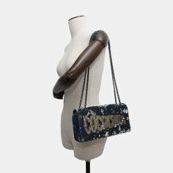 مملوكة مسبقًا Chanel Chain Shoulder Bag Coco Cuba Sequin Leather Navy Blue,