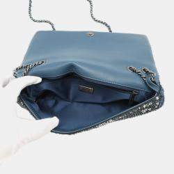 مملوكة مسبقًا Chanel Chain Shoulder Bag Coco Cuba Sequin Leather Navy Blue,