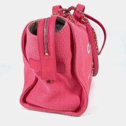 Pre Owned Chanel Cc Coco Mark Logo Deauville Boston Bag 2Way Handbag W Chain Shoulder Canvas Pink