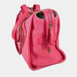Pre Owned Chanel Cc Coco Mark Logo Deauville Boston Bag 2Way Handbag W Chain Shoulder Canvas Pink