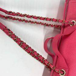 Pre Owned Chanel Cc Coco Mark Logo Deauville Boston Bag 2Way Handbag W Chain Shoulder Canvas Pink