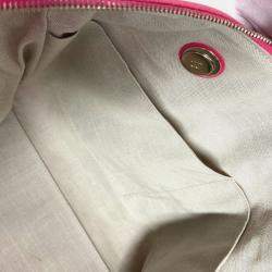 Pre Owned Chanel Cc Coco Mark Logo Deauville Boston Bag 2Way Handbag W Chain Shoulder Canvas Pink