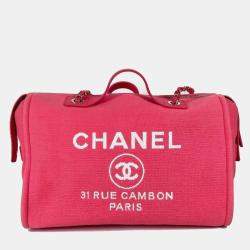 Pre Owned Chanel Cc Coco Mark Logo Deauville Boston Bag 2Way Handbag W Chain Shoulder Canvas Pink