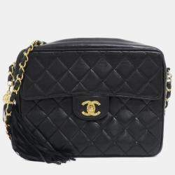 Pre Owned Chanel Black Lambskin Leather Shoulder Bag