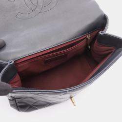 Pre Owned Chanel Matelasse Top Handle Shoulder Bag In Lambskin Leather Navy Blue