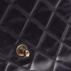 Pre Owned Chanel Matelasse Top Handle Shoulder Bag In Lambskin Leather Navy Blue