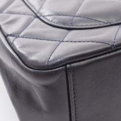 Pre Owned Chanel Matelasse Top Handle Shoulder Bag In Lambskin Leather Navy Blue