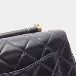 Pre Owned Chanel Matelasse Top Handle Shoulder Bag In Lambskin Leather Navy Blue