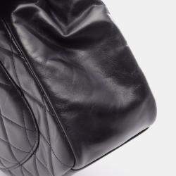 Pre Owned Chanel Matelasse Top Handle Shoulder Bag In Lambskin Leather Navy Blue