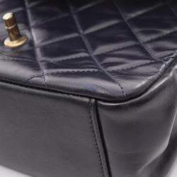 Pre Owned Chanel Matelasse Top Handle Shoulder Bag In Lambskin Leather Navy Blue