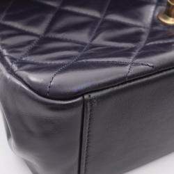 Pre Owned Chanel Matelasse Top Handle Shoulder Bag In Lambskin Leather Navy Blue