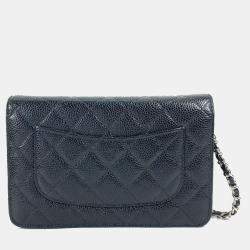 مملوكة مسبقًا Chanel  Quilted Cc Matelasse Coco Mark Chain Wallet Shoulder Bag Long Caviar Skin Black