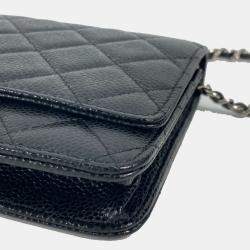 مملوكة مسبقًا Chanel  Quilted Cc Matelasse Coco Mark Chain Wallet Shoulder Bag Long Caviar Skin Black