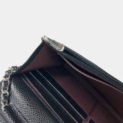 مملوكة مسبقًا Chanel  Quilted Cc Matelasse Coco Mark Chain Wallet Shoulder Bag Long Caviar Skin Black