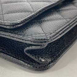 مملوكة مسبقًا Chanel  Quilted Cc Matelasse Coco Mark Chain Wallet Shoulder Bag Long Caviar Skin Black