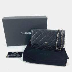 مملوكة مسبقًا Chanel  Quilted Cc Matelasse Coco Mark Chain Wallet Shoulder Bag Long Caviar Skin Black