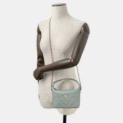 Pre Owned Chanel Matelasse Coco Mark Chain Hobo Bag In Caviar Skin Mint Blue