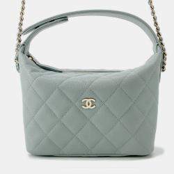 Pre Owned Chanel Matelasse Coco Mark Chain Hobo Bag In Caviar Skin Mint Blue