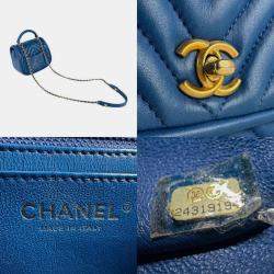 مملوكة مسبقًا Chanel Handbag Shoulder Bag V-Stitch Leather Blue Gold