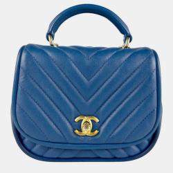 مملوكة مسبقًا Chanel Handbag Shoulder Bag V-Stitch Leather Blue Gold