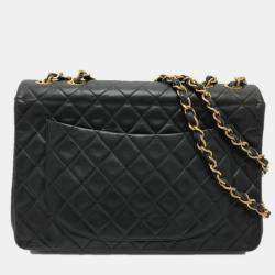 مملوكة مسبقًا حقيبة كتف شانيل سلسلة مزدوجة دكا مارك كوكو ماتيلساي 34 جلد الخروف سوداء