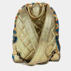 Pre Owned حقيبة ظهر شانيل شعار CC رسومات الكتابة على الجدران جلد كانفاس ذهبي