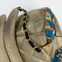 Pre Owned حقيبة ظهر شانيل شعار CC رسومات الكتابة على الجدران جلد كانفاس ذهبي