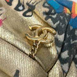 Pre Owned حقيبة ظهر شانيل شعار CC رسومات الكتابة على الجدران جلد كانفاس ذهبي