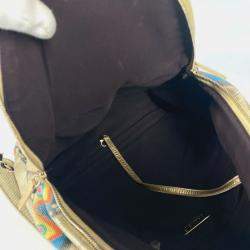 Pre Owned حقيبة ظهر شانيل شعار CC رسومات الكتابة على الجدران جلد كانفاس ذهبي