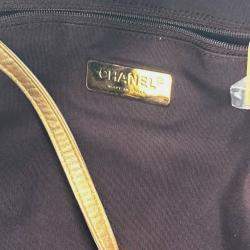 Pre Owned حقيبة ظهر شانيل شعار CC رسومات الكتابة على الجدران جلد كانفاس ذهبي