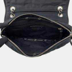 Pre Owned Chanel Chain Shoulder Bag Matelasse Coco Mark Sport Line Single Flap Porcelain Canvas Black