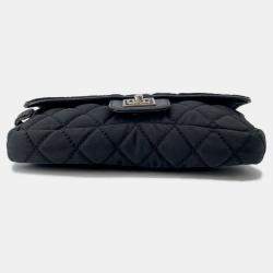 Pre Owned Chanel Chain Shoulder Bag Matelasse Coco Mark Sport Line Single Flap Porcelain Canvas Black