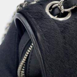 Pre Owned Chanel Chain Shoulder Bag Matelasse Coco Mark Sport Line Single Flap Porcelain Canvas Black