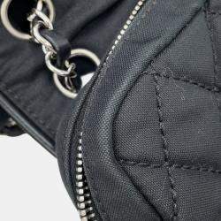 Pre Owned Chanel Chain Shoulder Bag Matelasse Coco Mark Sport Line Single Flap Porcelain Canvas Black