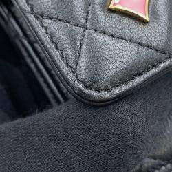 مملوكة مسبقًا محفظة بسلسلة من شانيل سلسلة موناكو مع الكو مارك جلد خروف أسود مطرز