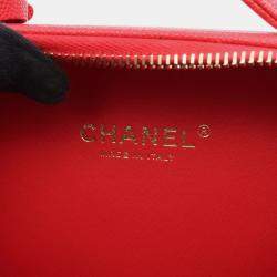 Pre Owned Chanel Cc Figley Small Vanity Bag Shoulder In Calfskin Leather Red
